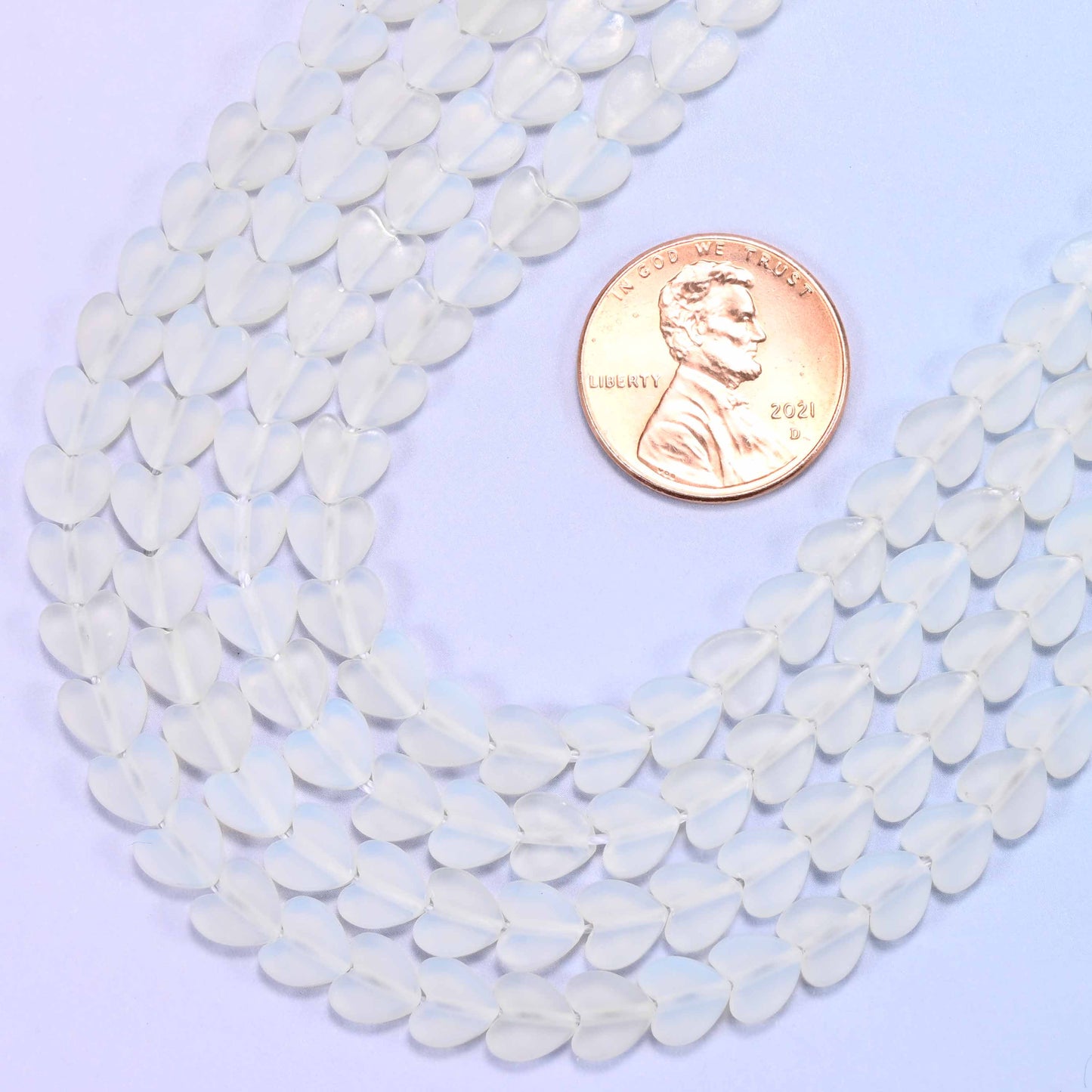 Matte Opalite Flat Heart Beads: Size 6mm, Jewelry Making, 15 Inch Strand