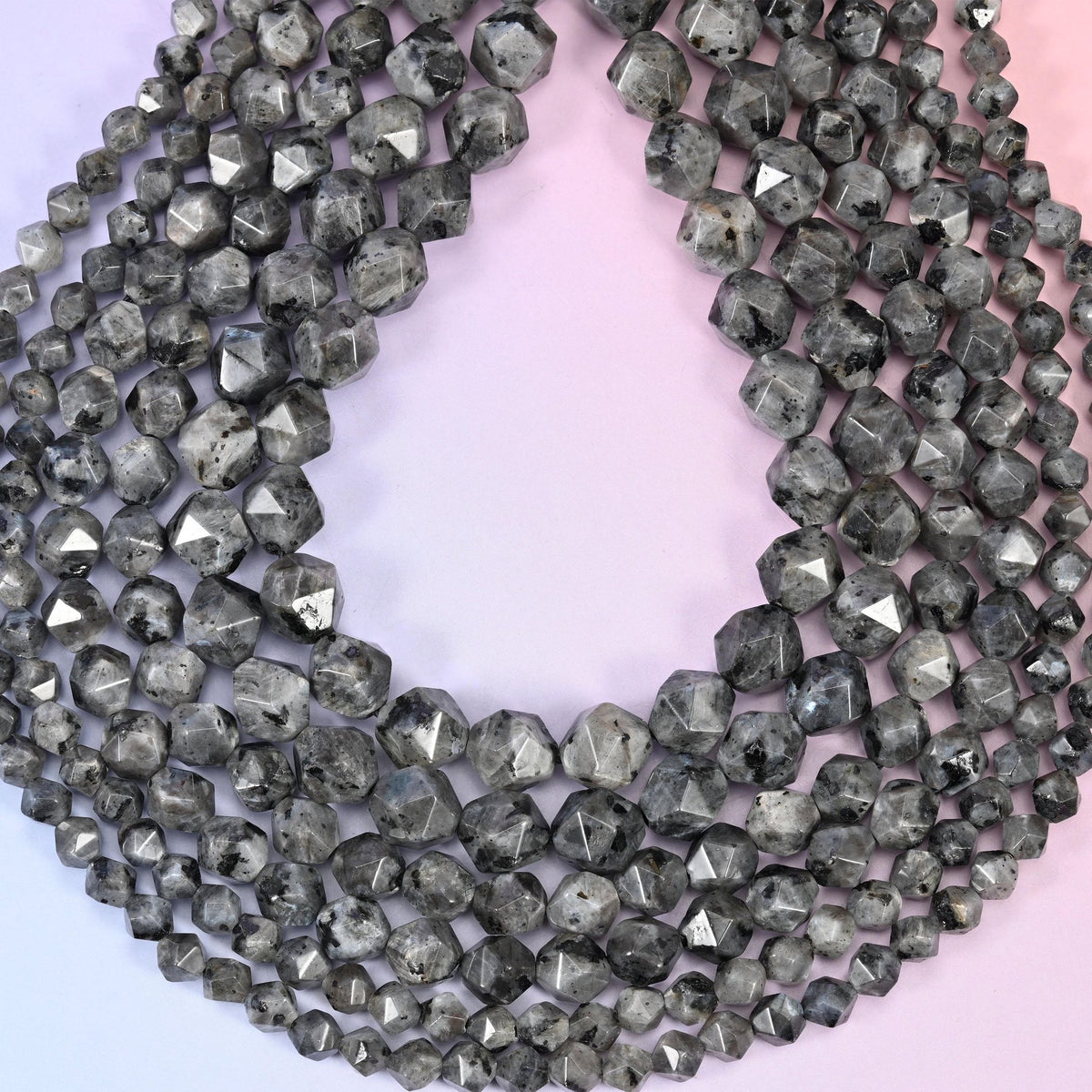 Black Labradorite Faceted Diamond Star Beads 6mm 8mm 10mm, hole approximately 1.0mm with a +/- 0.2mm difference, centre drilled