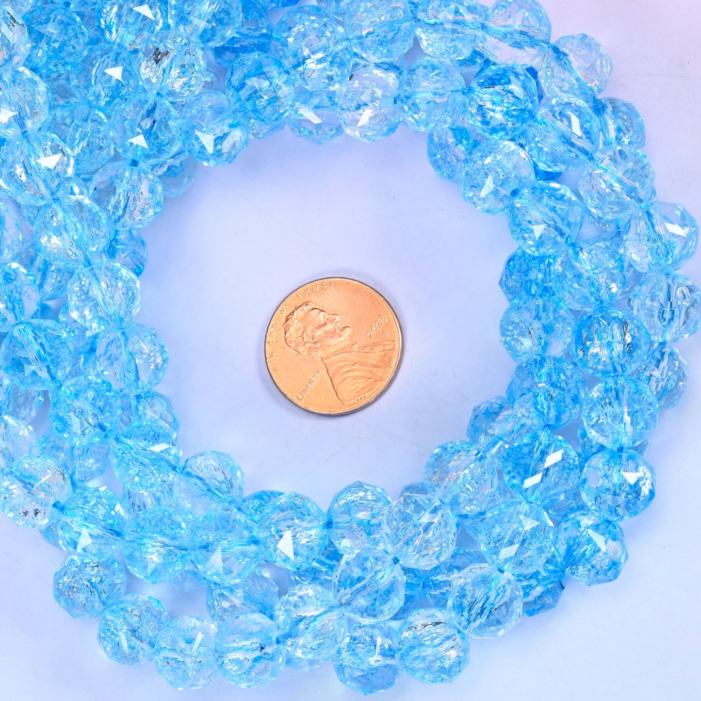Transparent Blue Faceted Round Glass Beads: Size 10mm, Jewelry Making Supply
