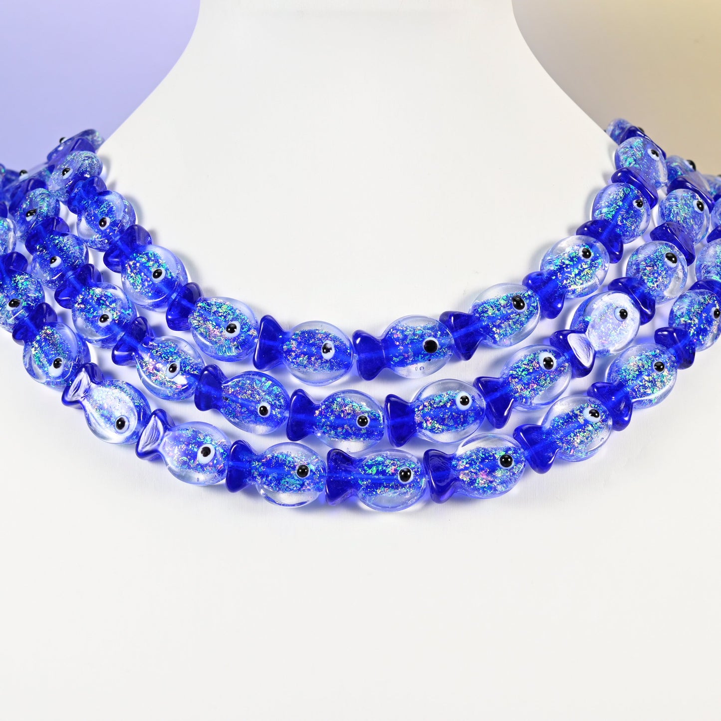 Iridescent Dark Blue Fish Glass Beads: Jewelry Making Supply