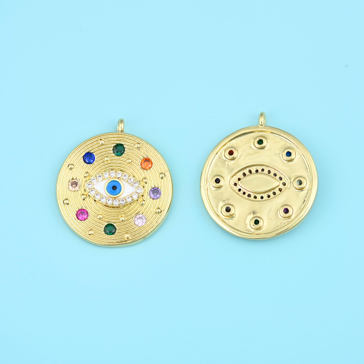 Round medallion cut brass, 18k gold filled beads