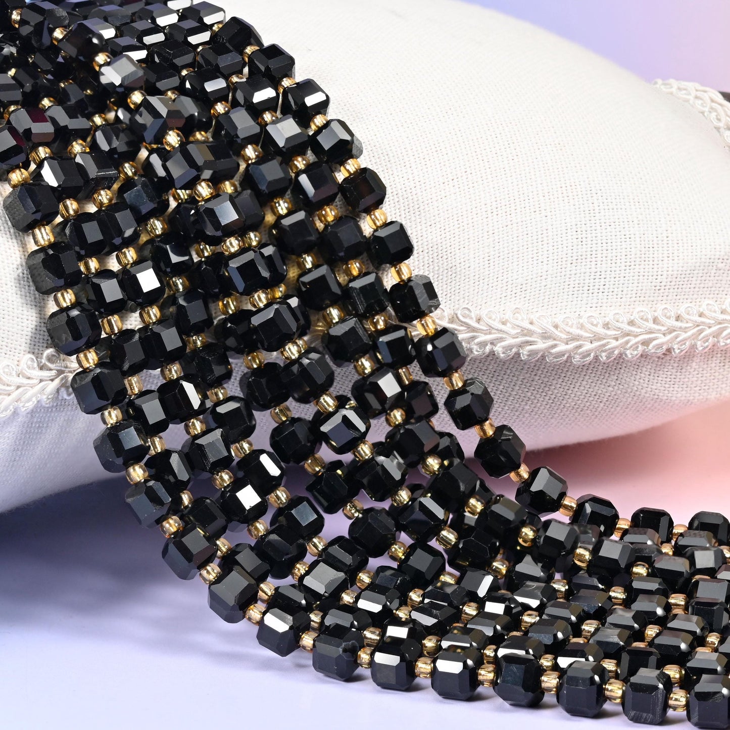 Black Onyx Faceted Cube Beads 6mm 8mm