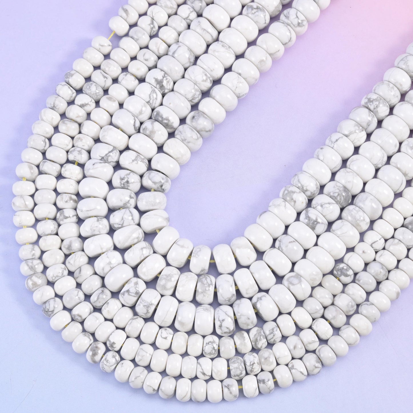 White Howlite smooth rondelle beads, 15.5 inch strand