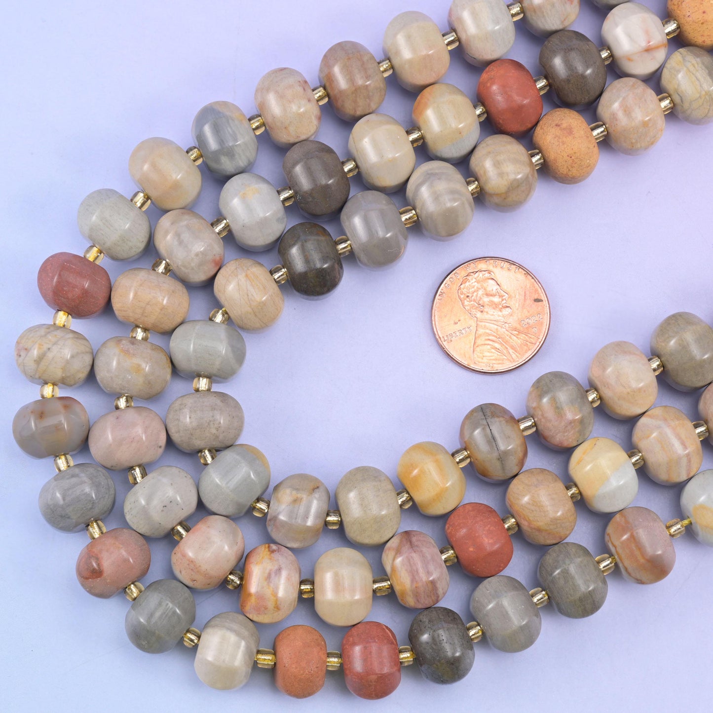 American picture jasper pumpkin beads, 15 inch strand
