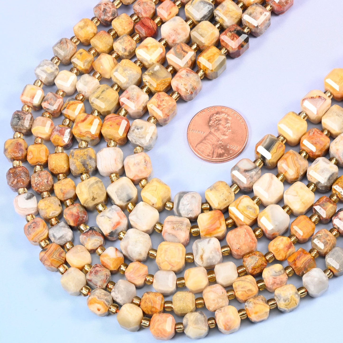 Faceted cube cut Crazy Agate beads