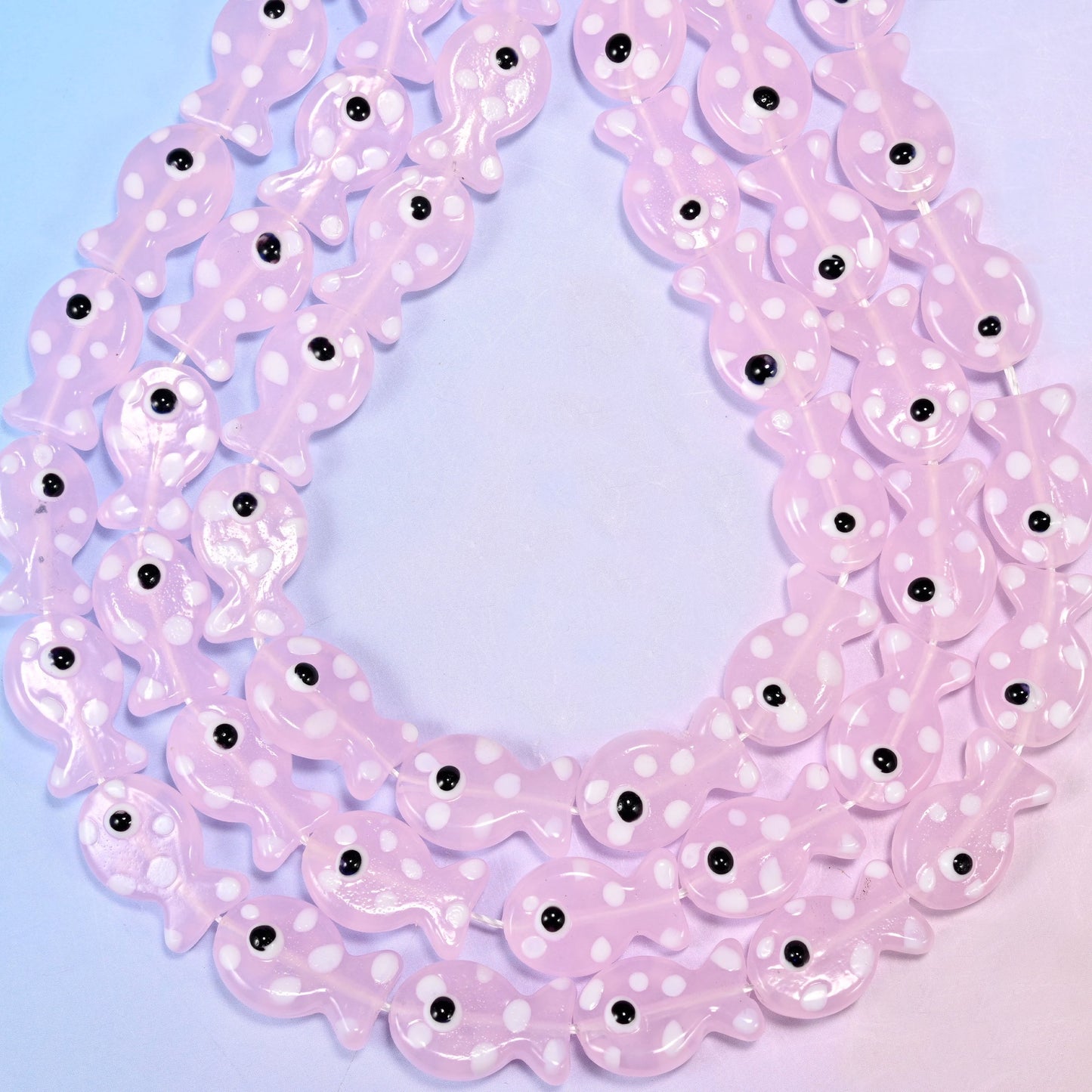 Transparent Pink with White Dot Fish Glass Beads: Jewelry Making Supply