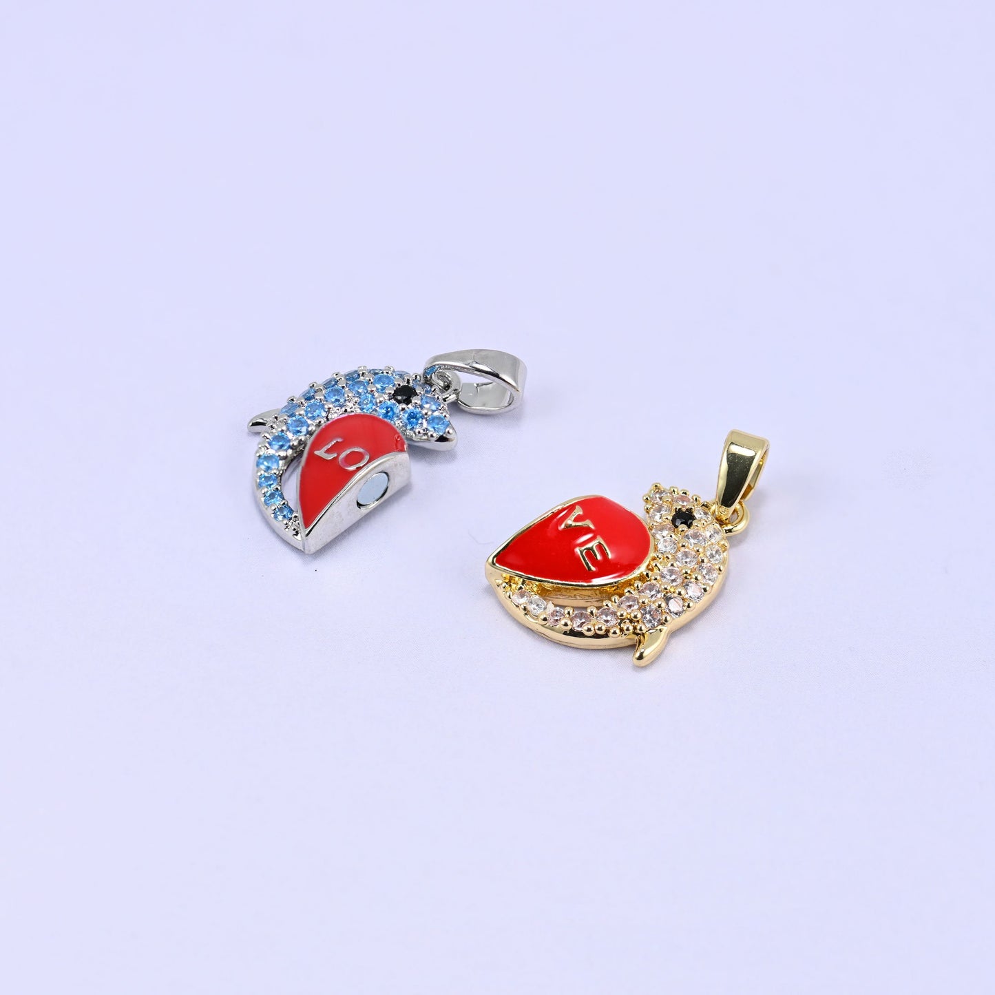Magnetic Enamel Dolphin Love Zircon Pendants, lead free and nickel free