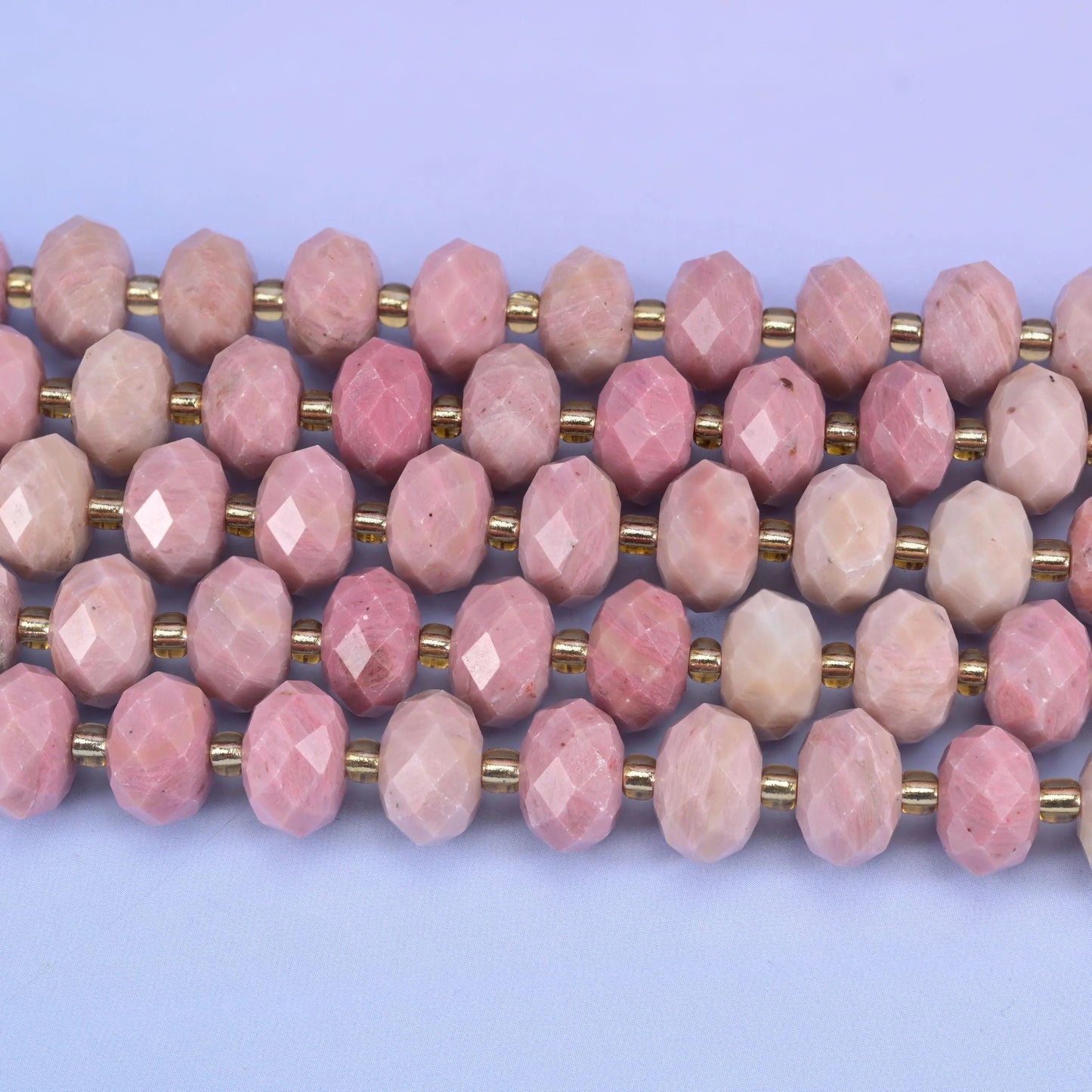 Pink Rhodonite Faceted Rondelle Beads, 15.5 inch strand