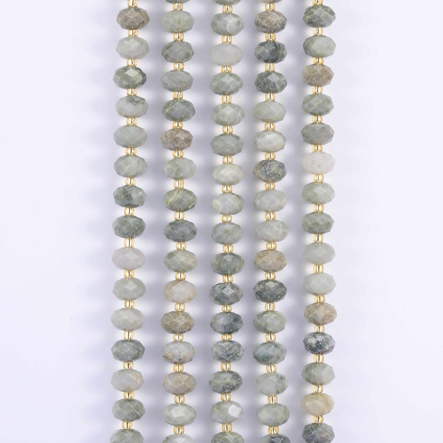 Faceted rondelle cut Green Rabbit Fur Quartz beads