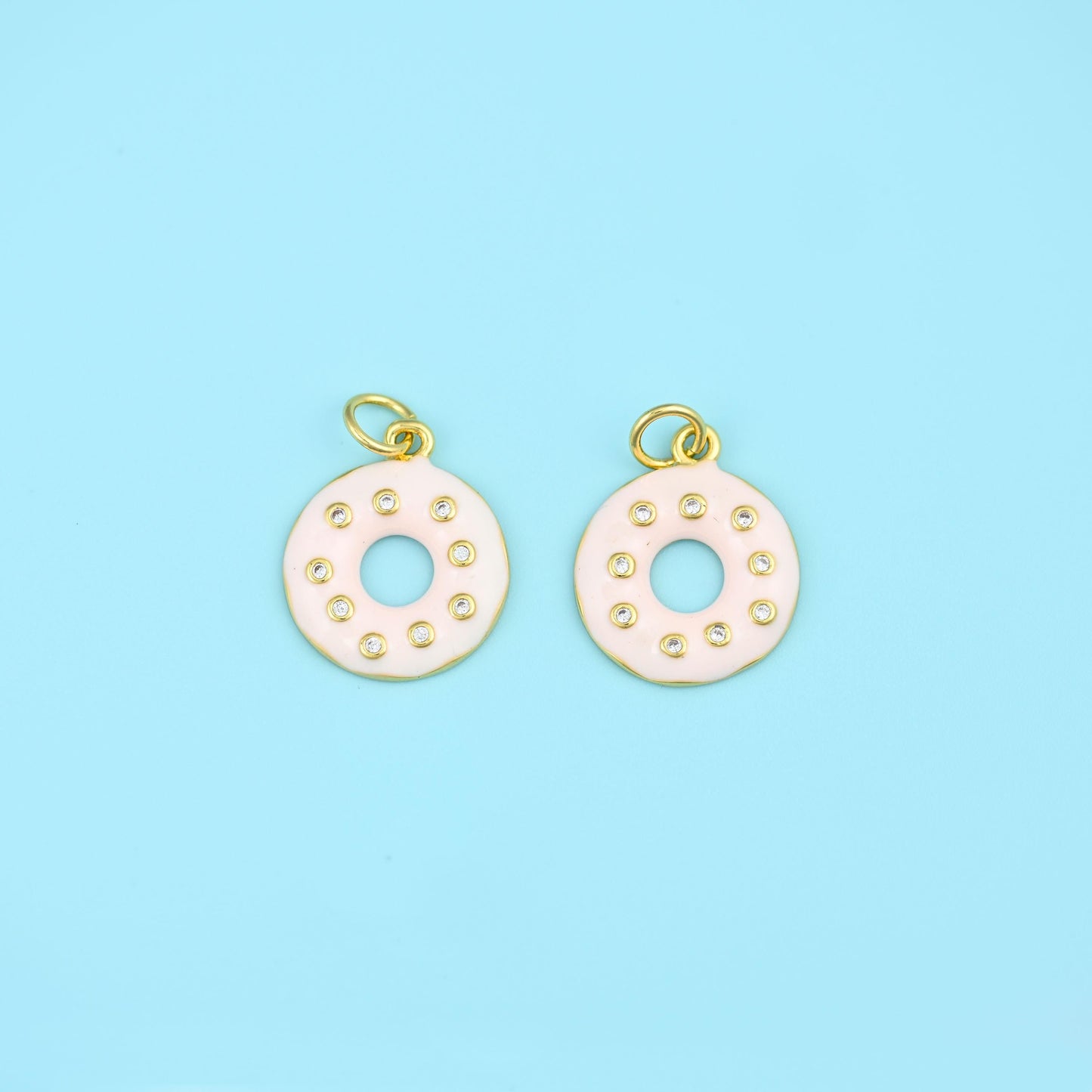 18K Gold Filled Enamel Donut Charm 17x14mm in multiple colors available — pink, cream, mint green and sky blue