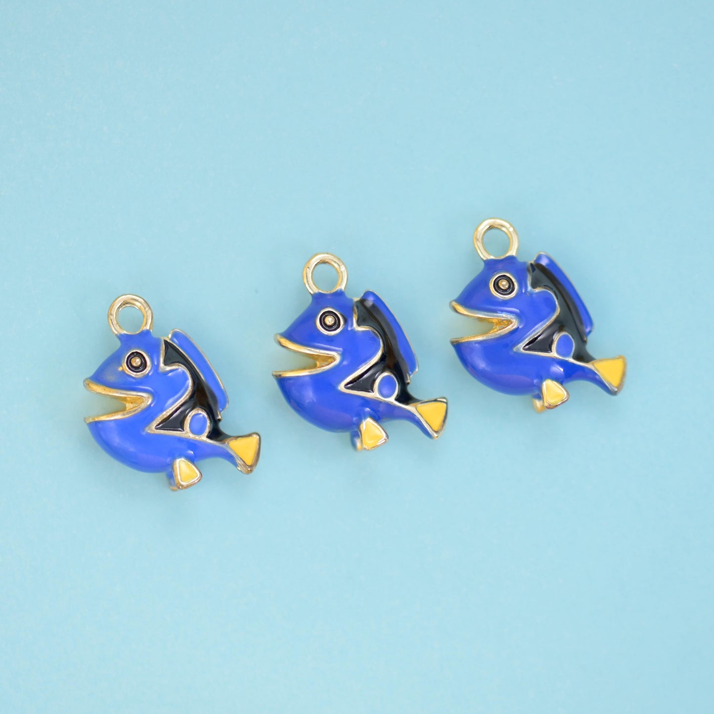 18K Gold Filled Enamel Blue Tropical Fish Charm 15x15mm, sold per piece, 1 charm