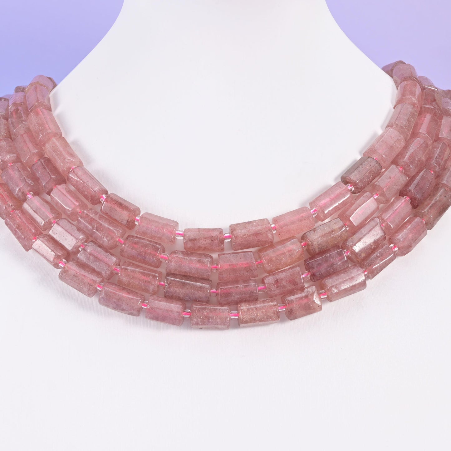 Strawberry Quartz beads, faceted tube, 12x8mm