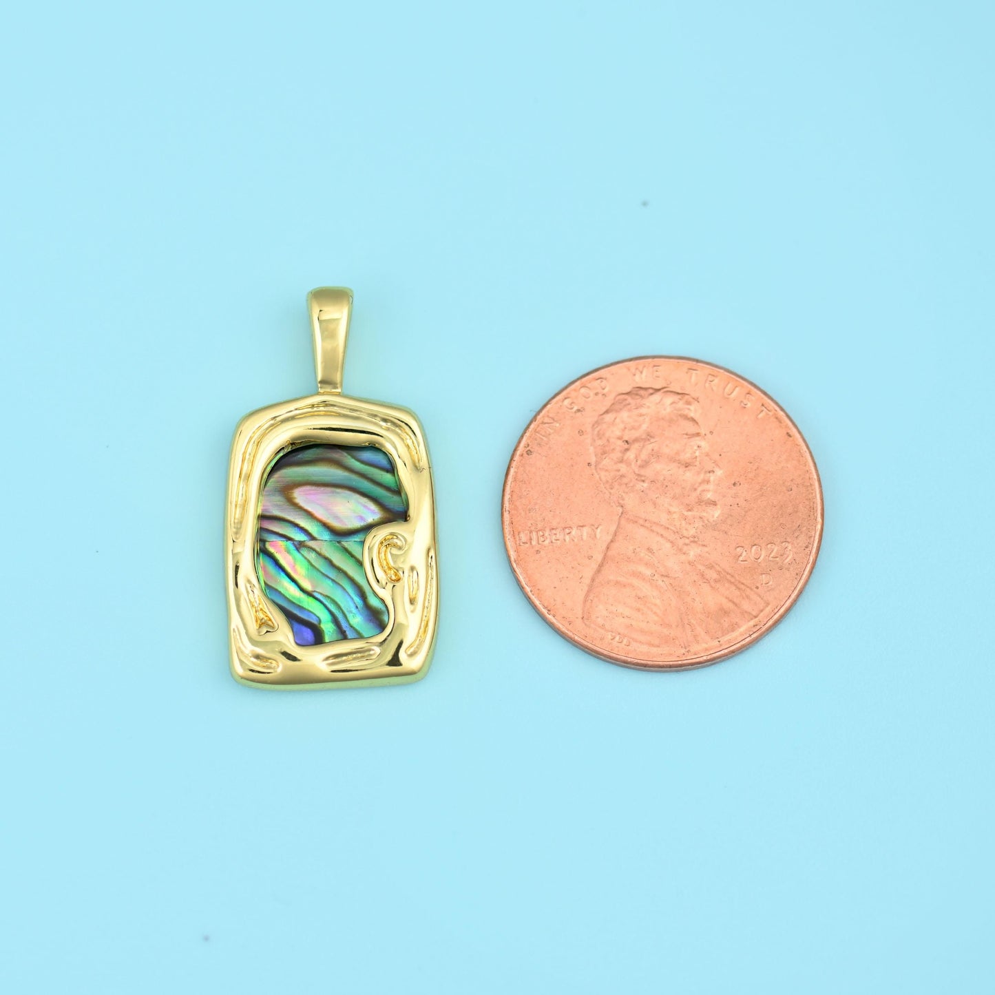 18K Gold Filled Rectangle Abalone Shell Pendant 17x12.7mm, sold per piece