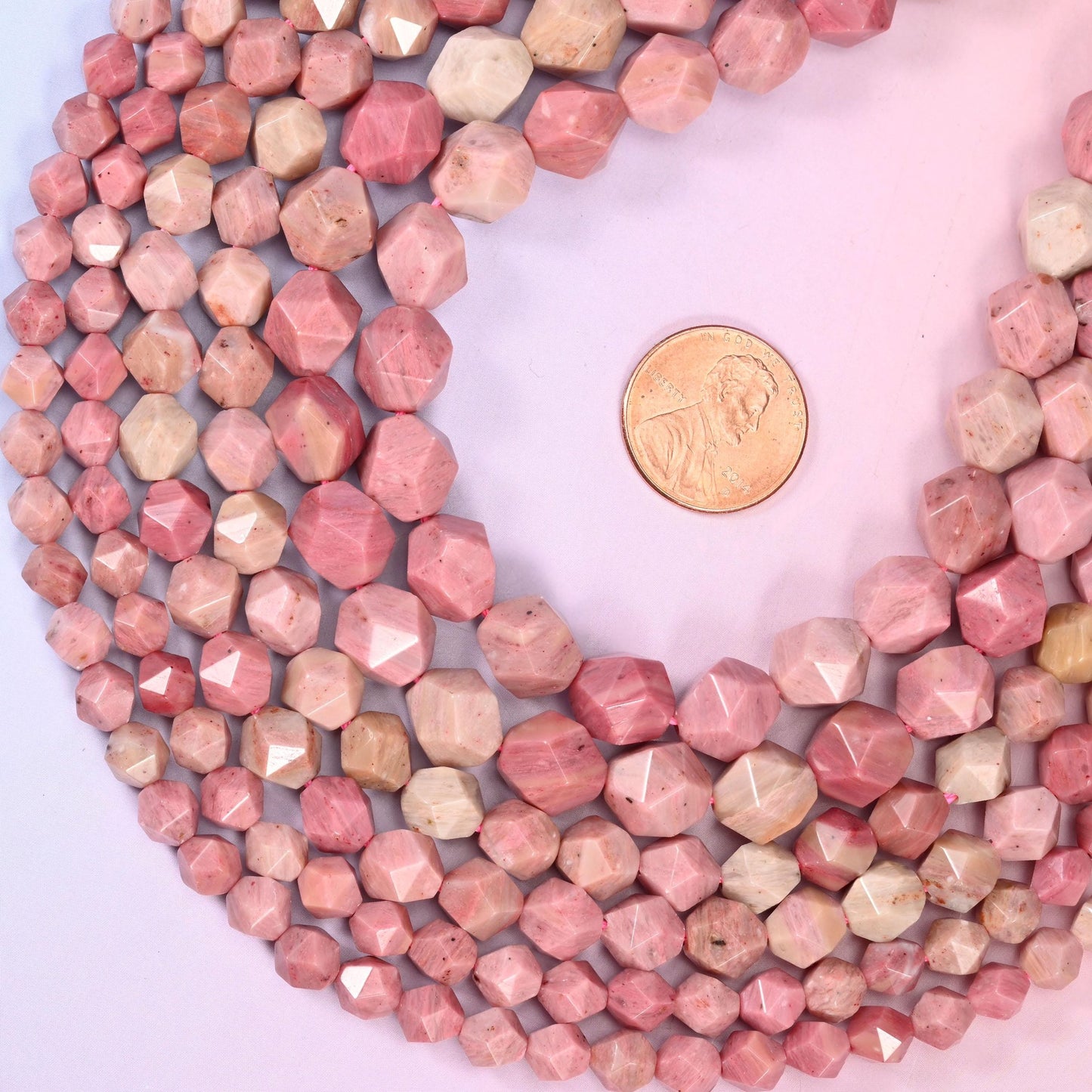 Pink Rhodonite Faceted Diamond Star Cut Beads, sold per 15.5 inch strand