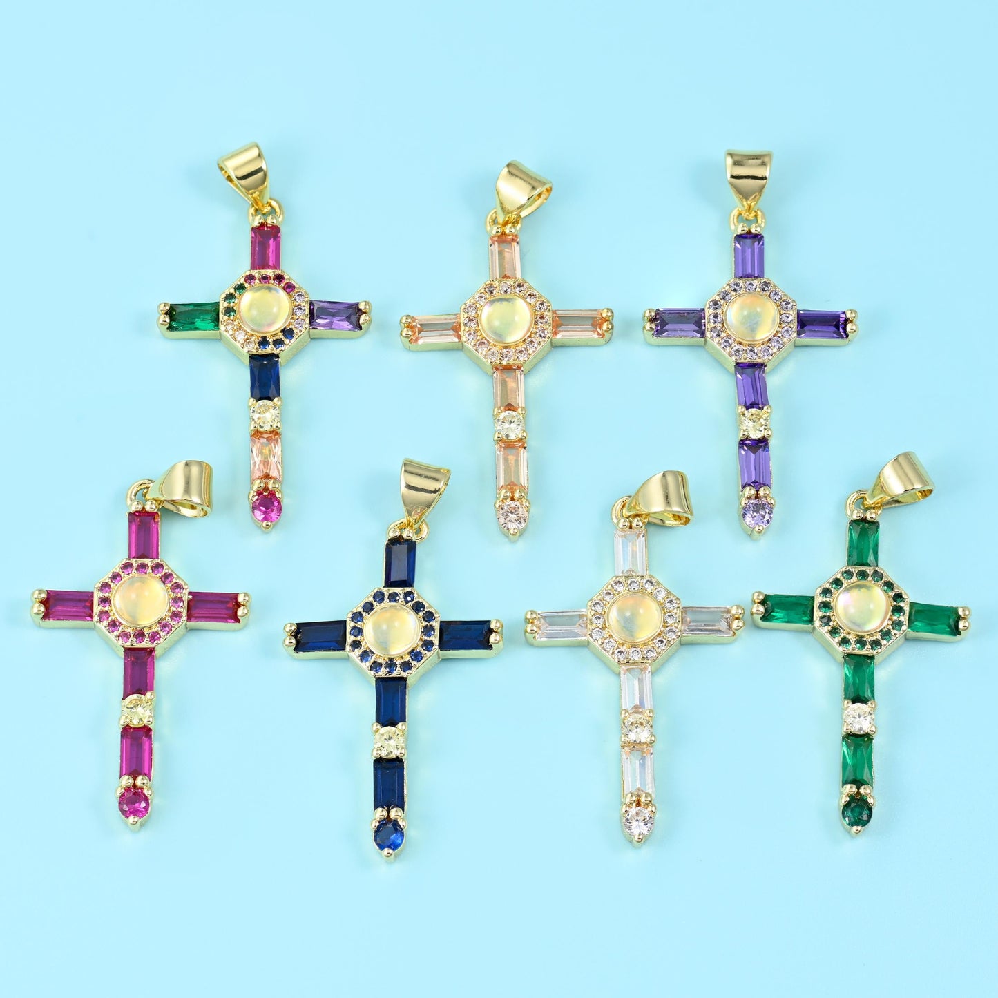 Brass, 18K Gold Filled and Zircon — lead free and nickel free beads, cross, 35 x 18mm