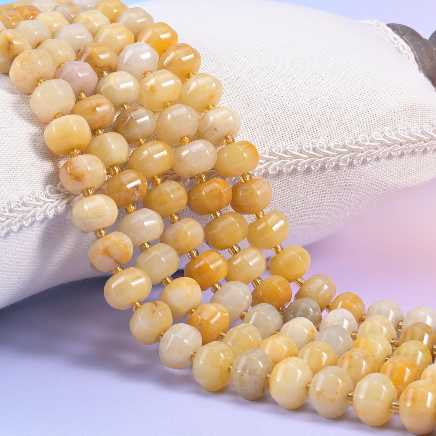 Yellow Jade Pumpkin Rondelle Beads, natural stone in warm honey-yellow