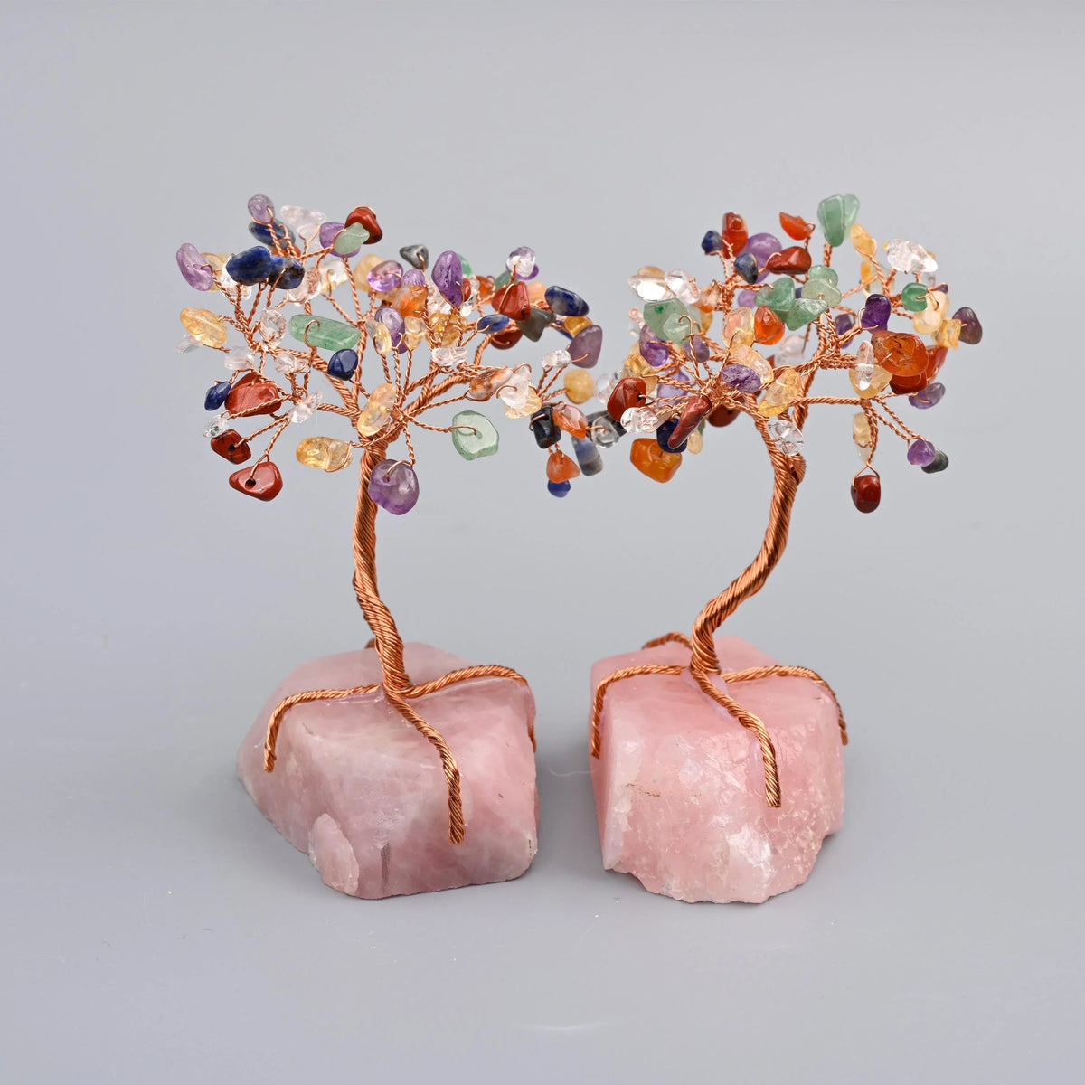Rose quartz base gemstone tree, approximately 5 inches tall and 3 inches wide