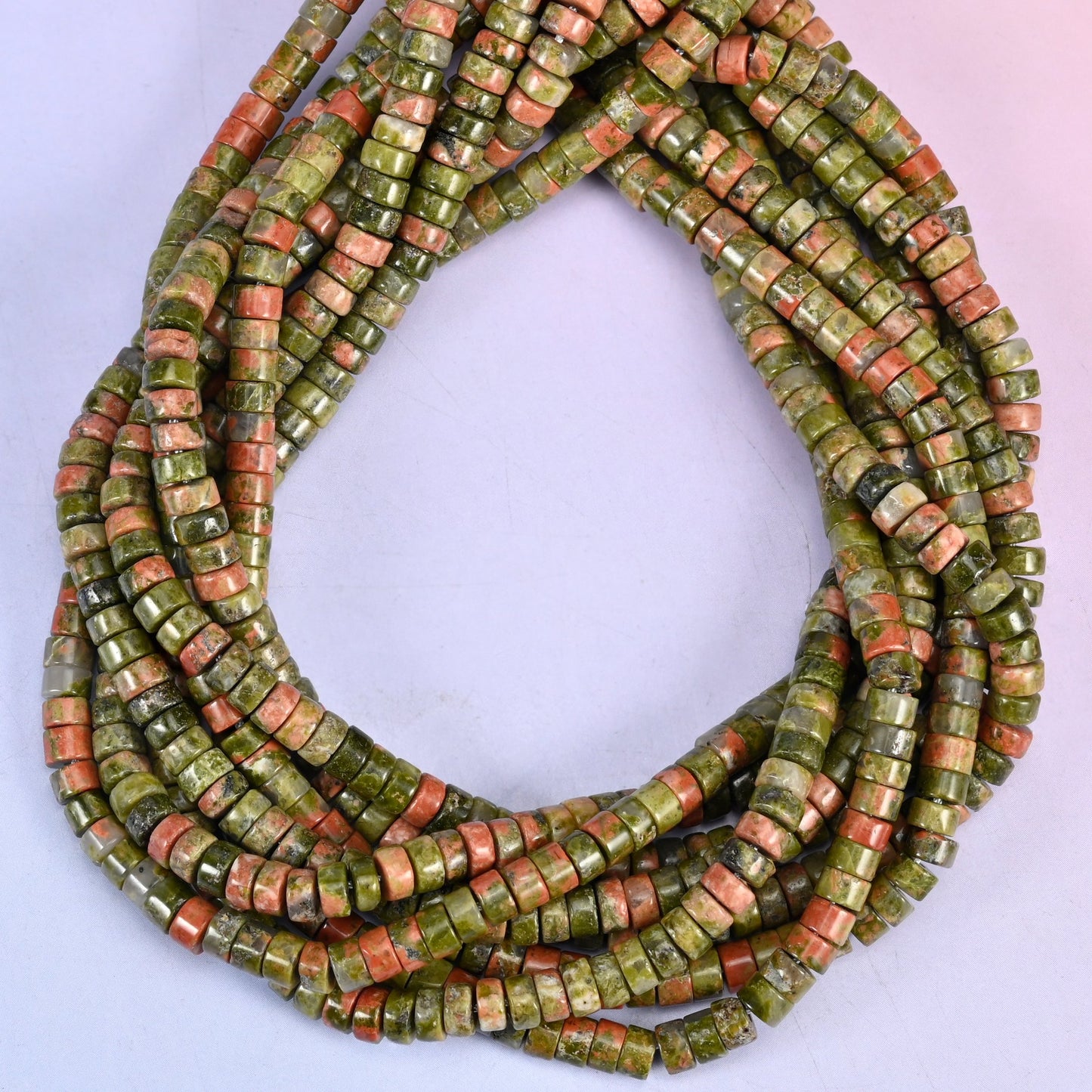 Unakite Smooth Heishi Disc Beads: Jewelry Making Supply, 15.5 Inch Strand