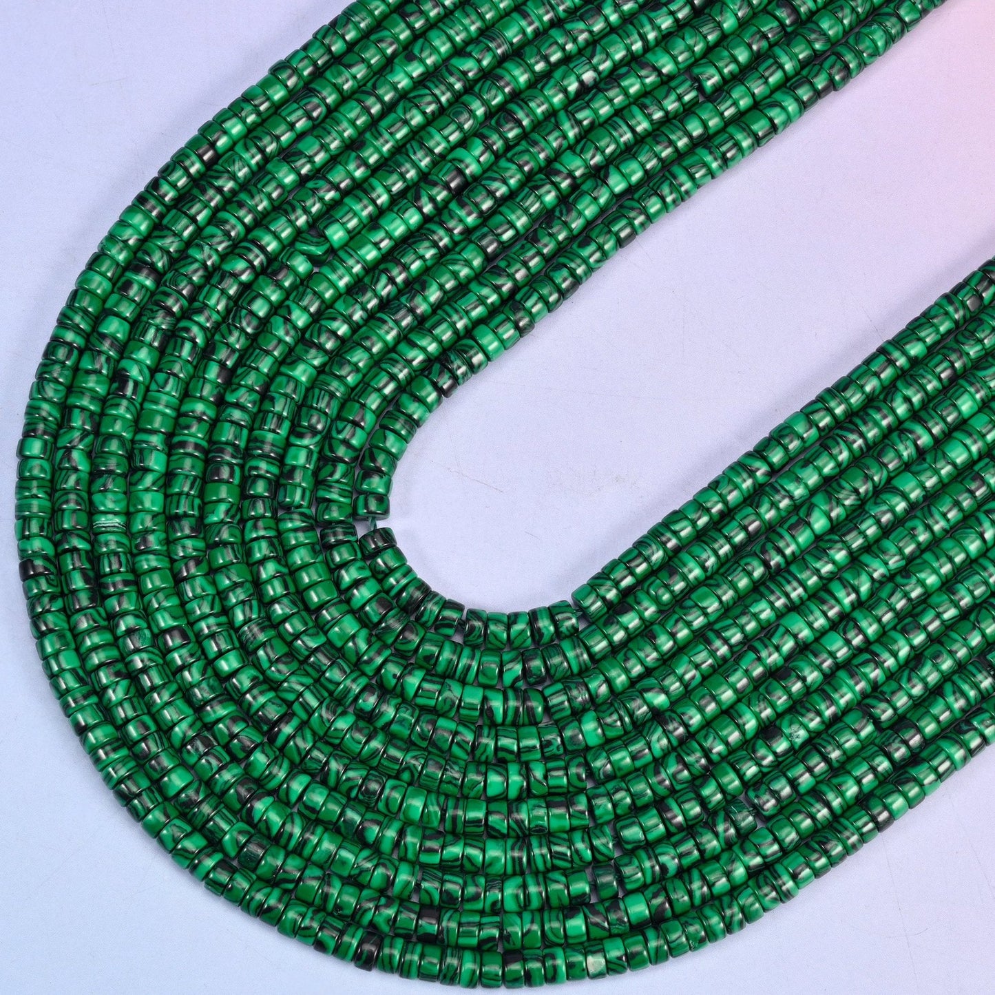 Reconstituted Malachite Smooth Heishi Disc Beads, 15.5 inch strand