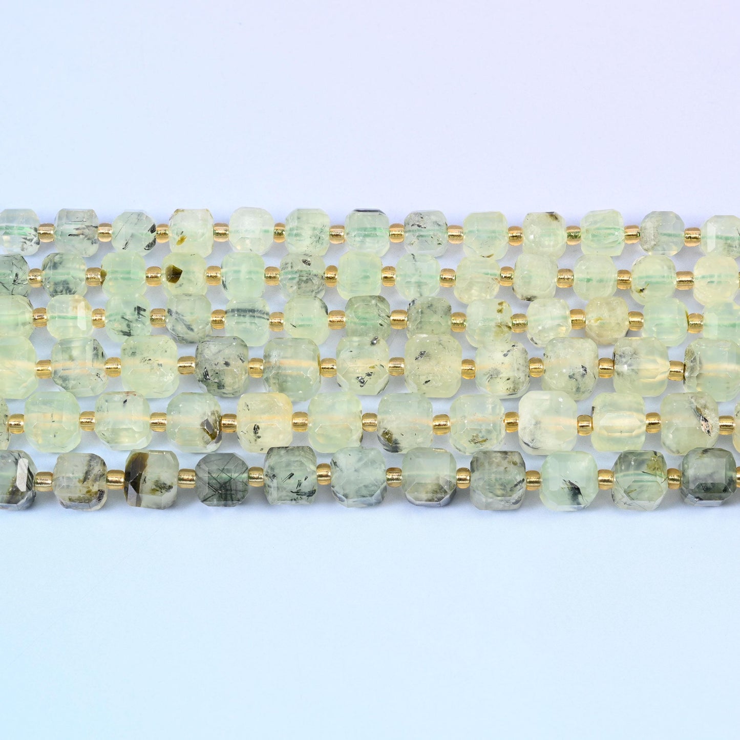 Prehnite beads in pale celadon and lemon-tinged green