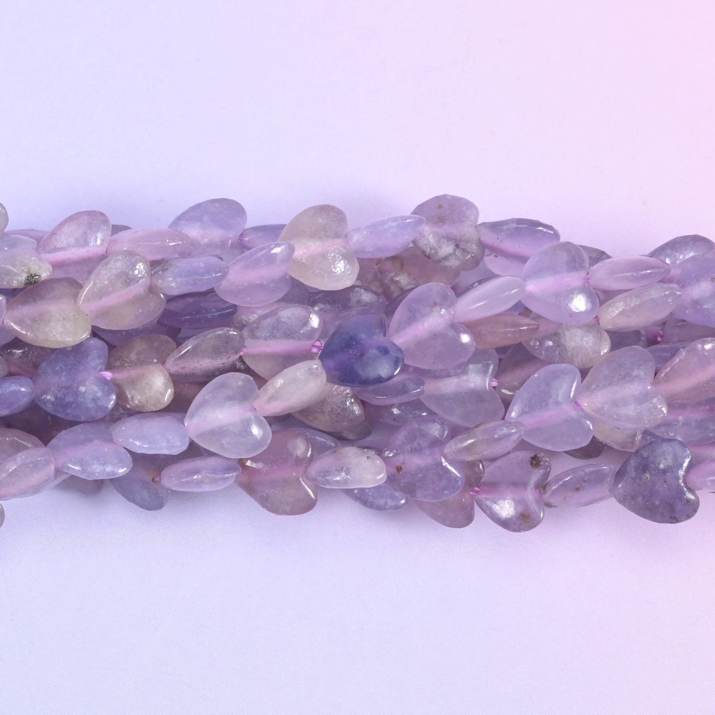 Lepidolite heart beads, 0.8mm drill hole