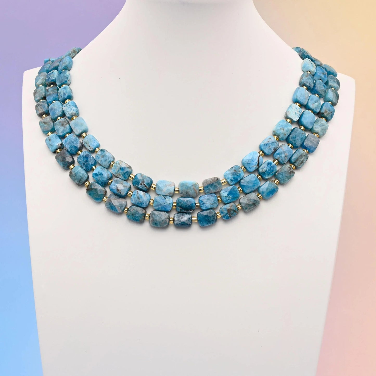 Blue apatite beads, faceted rectangular shape, 10x8mm