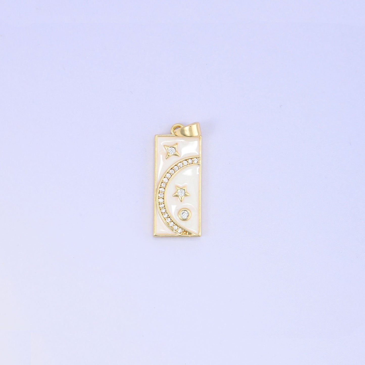 Moon Stars Rectangle Zircon Pendants: 18K Gold Plated Charms, Jewelry Making Supply