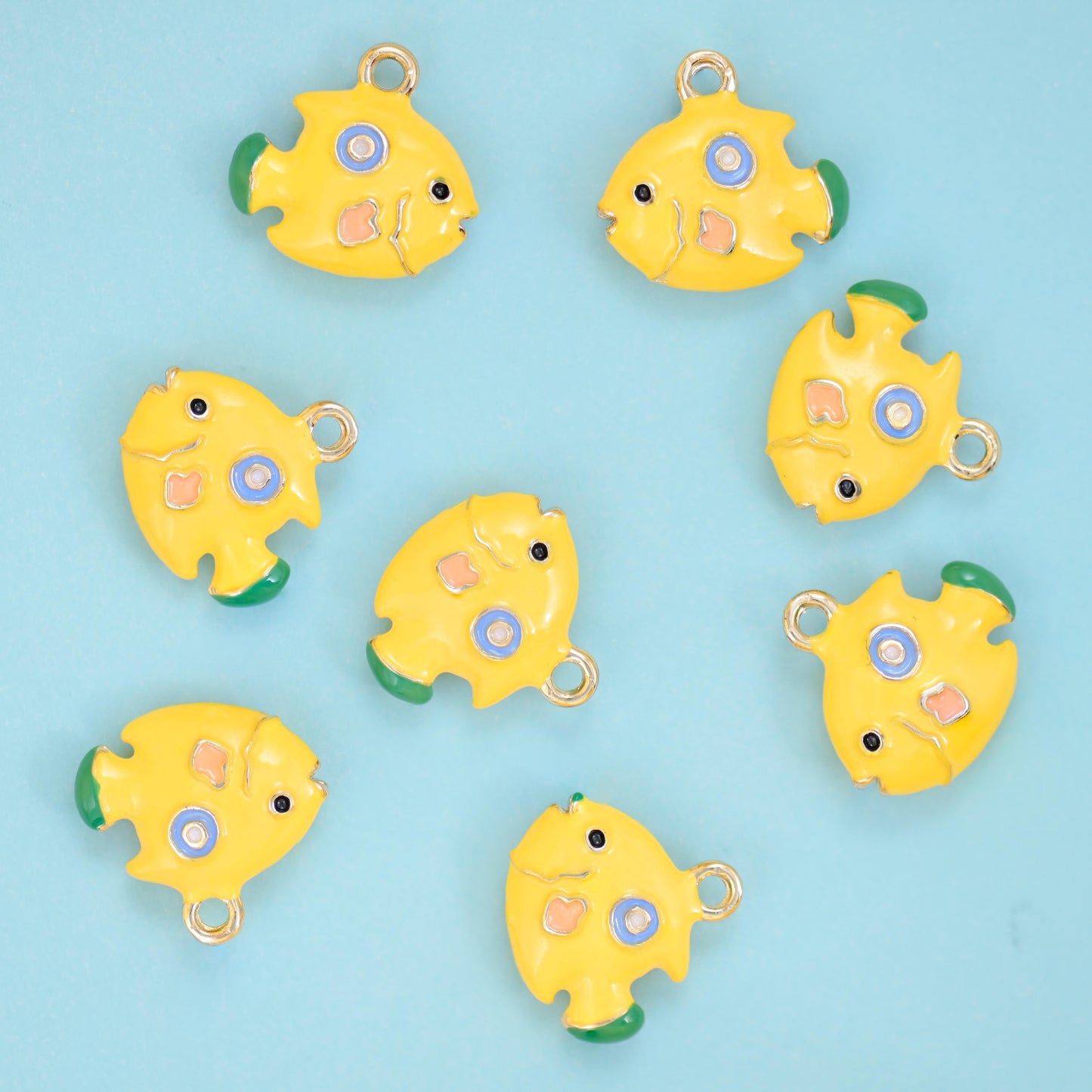 Enamel Yellow Tropical Fish Charm 16x15mm, 18K Gold Filled