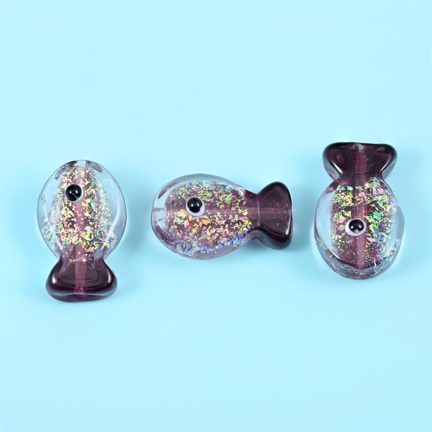 Iridescent Purple Fish Glass Beads: Jewelry Making Supply