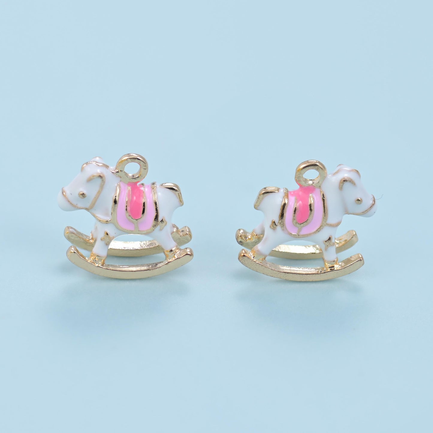 Rocking horse charm, brass, 18K gold filled, coloured enamel