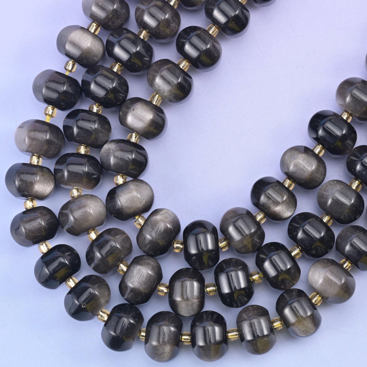 Silver obsidian pumpkin beads, hole approximately 1.4mm
