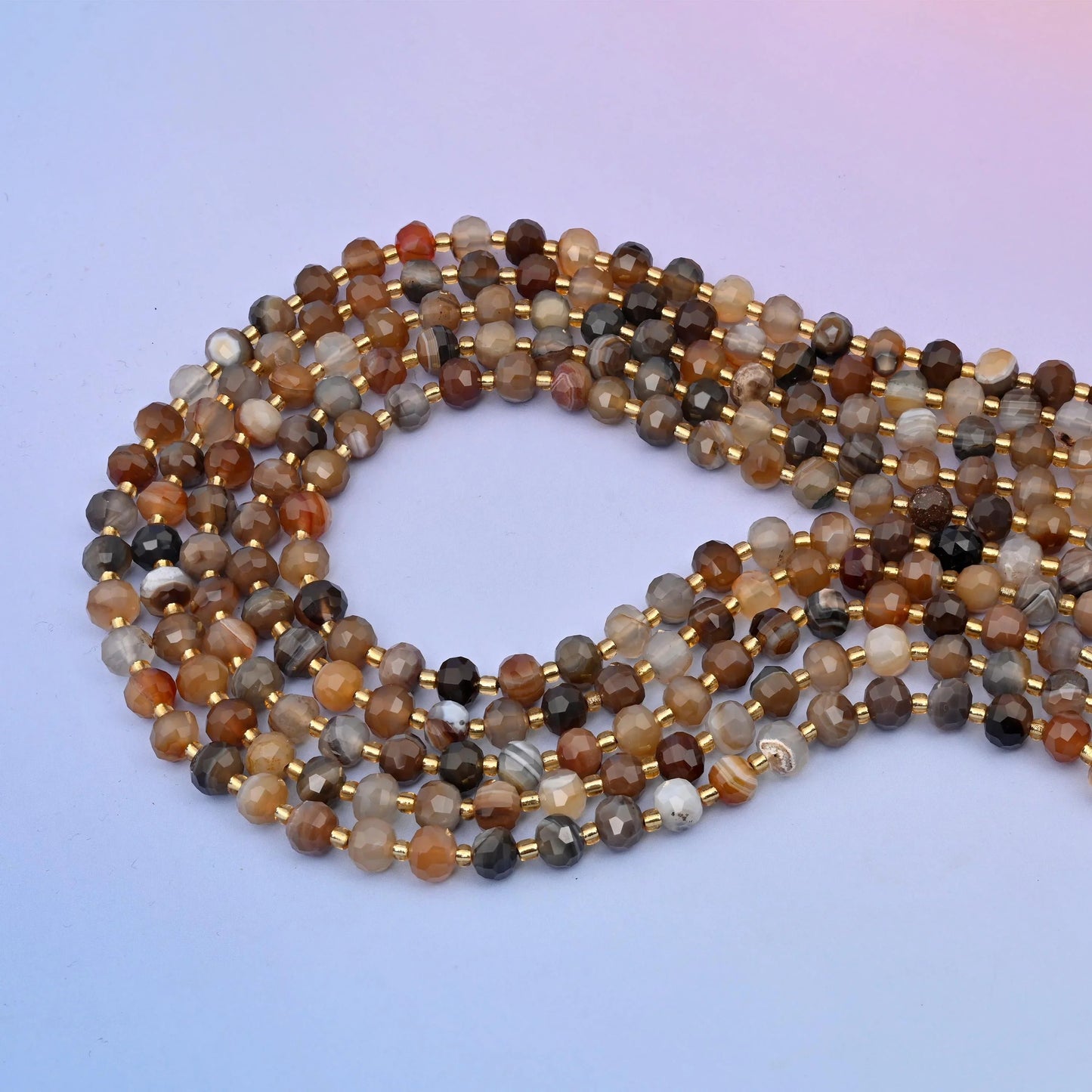 Brown Strip Agate rondelle beads in caramel, cream and smoky grey