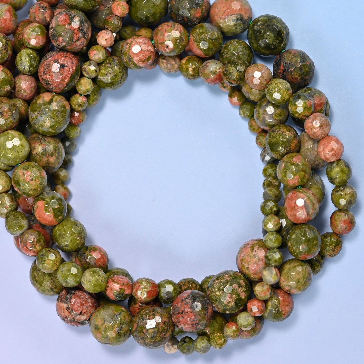 Unakite Faceted Round Beads: Jewelry Making, 15 Inch Strand