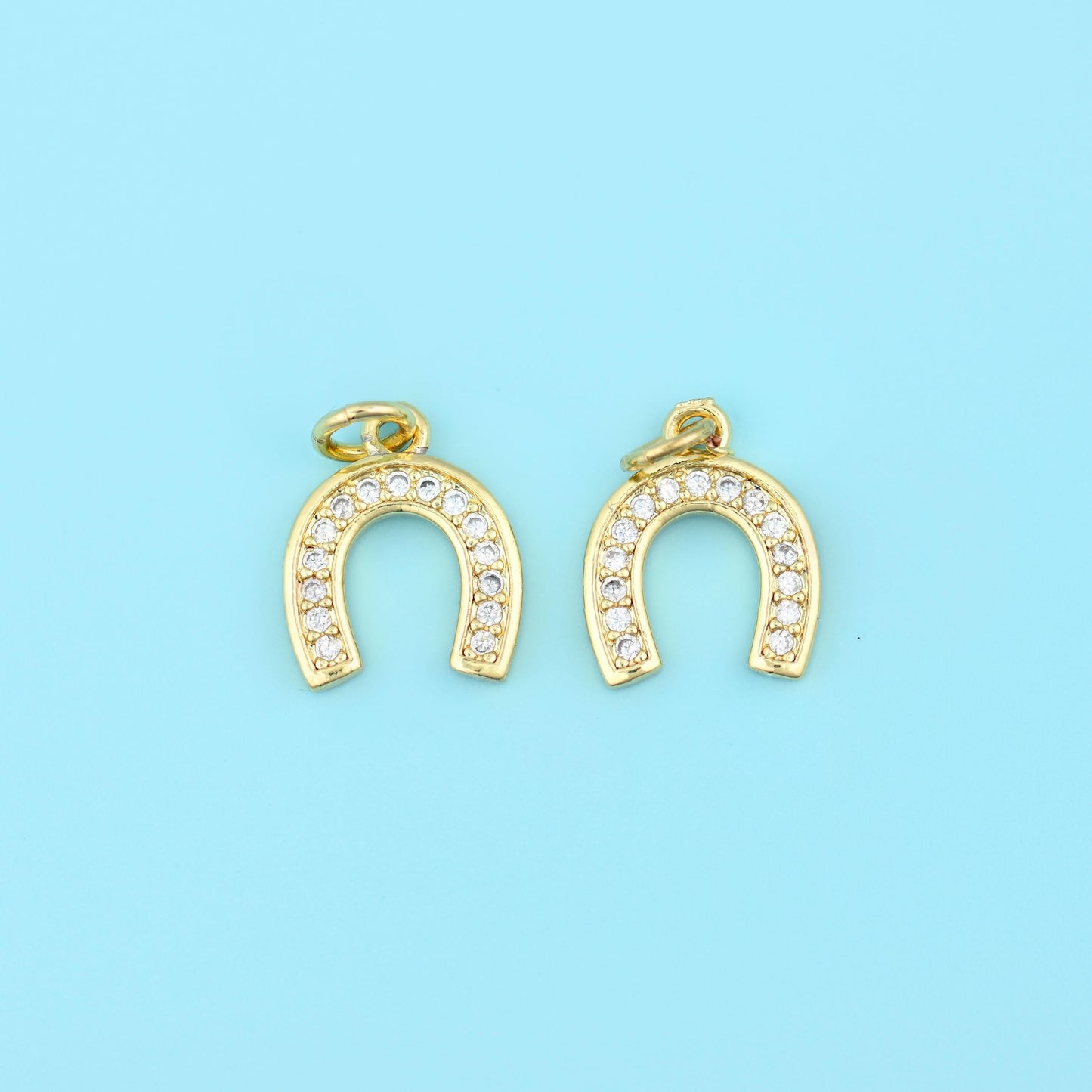 18K Gold Filled Zircon Horseshoe Charm 14x11.47mm in gold with clear zircon