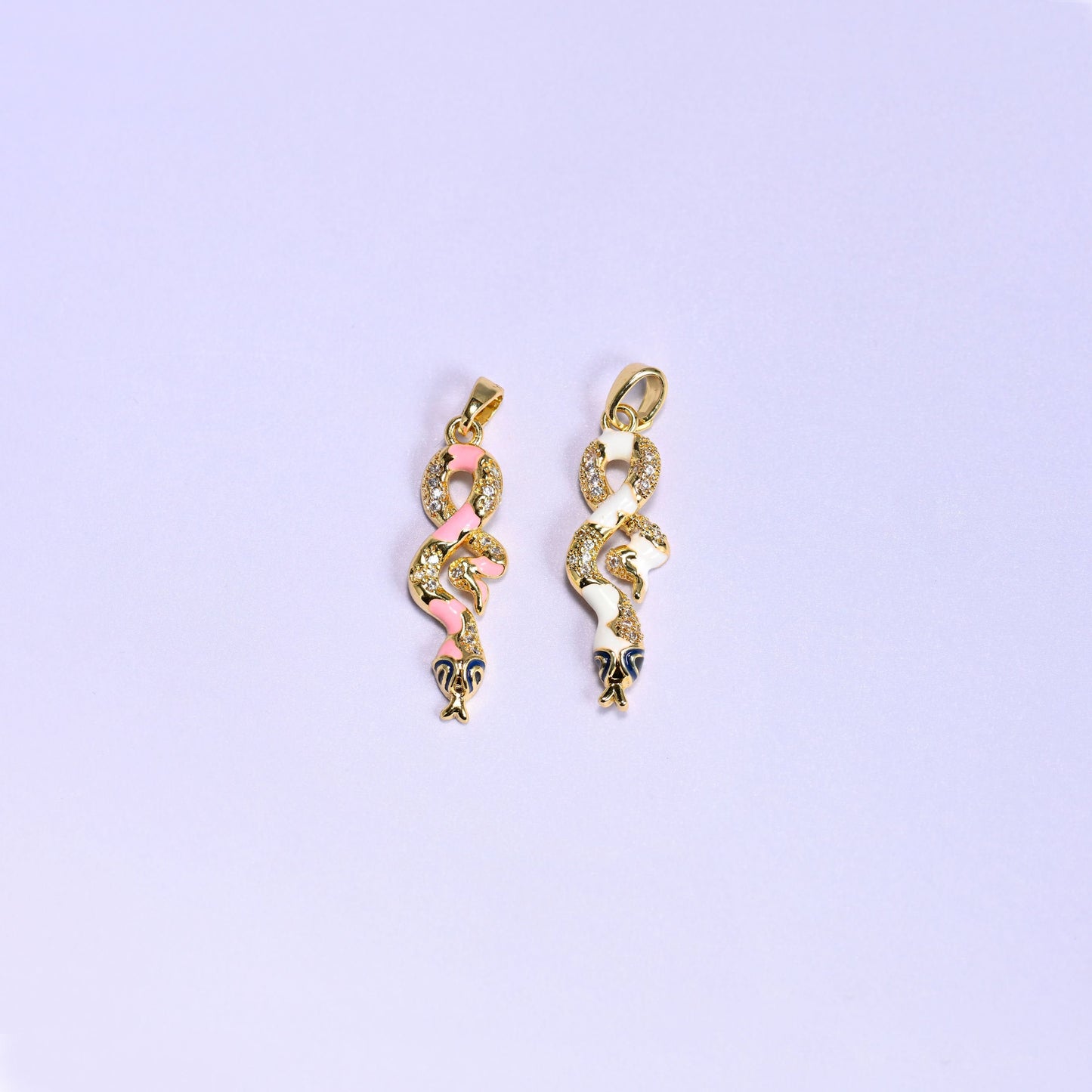Enamel Snake Zircon Charms in gold/white or gold/pink