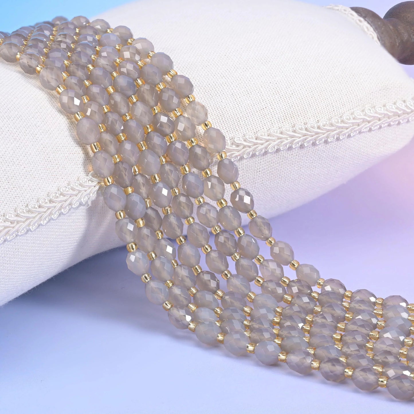 Gray Agate Faceted Rice Barrel Beads