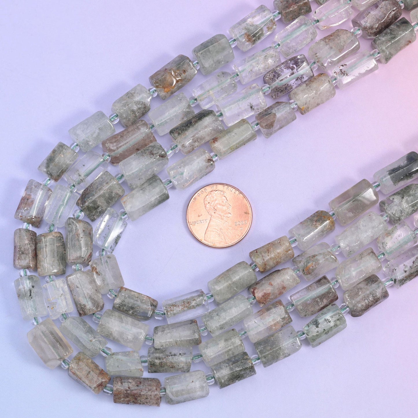Green Phantom Quartz Faceted Tube Beads, 15.5 inch strand