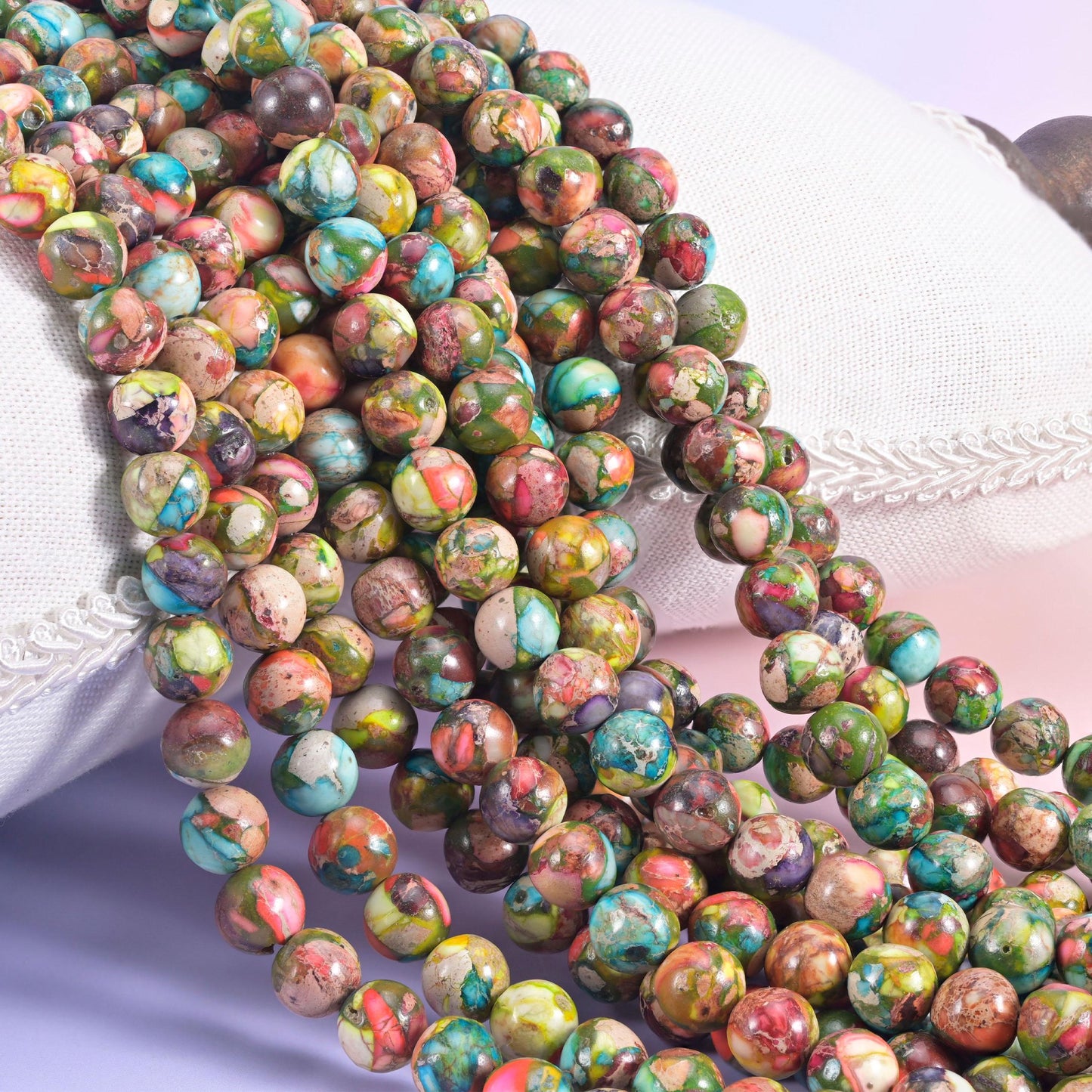 Multi-Color Sea Sediment Jasper Smooth Round Beads (dyed)