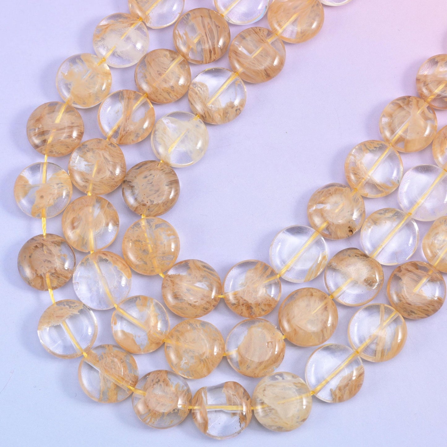 Yellow watermelon quartz coin beads, hole approximately 1.2mm