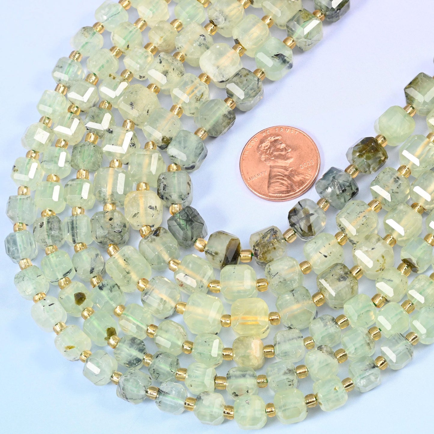Faceted cube cut Prehnite beads