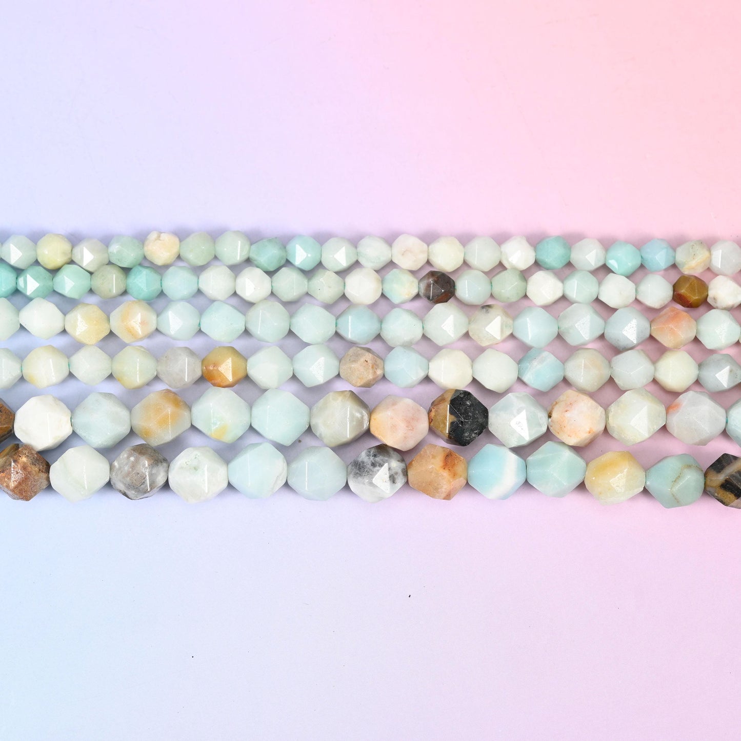 Multi-Color Amazonite in pale mint and sea-glass blue with tan and charcoal