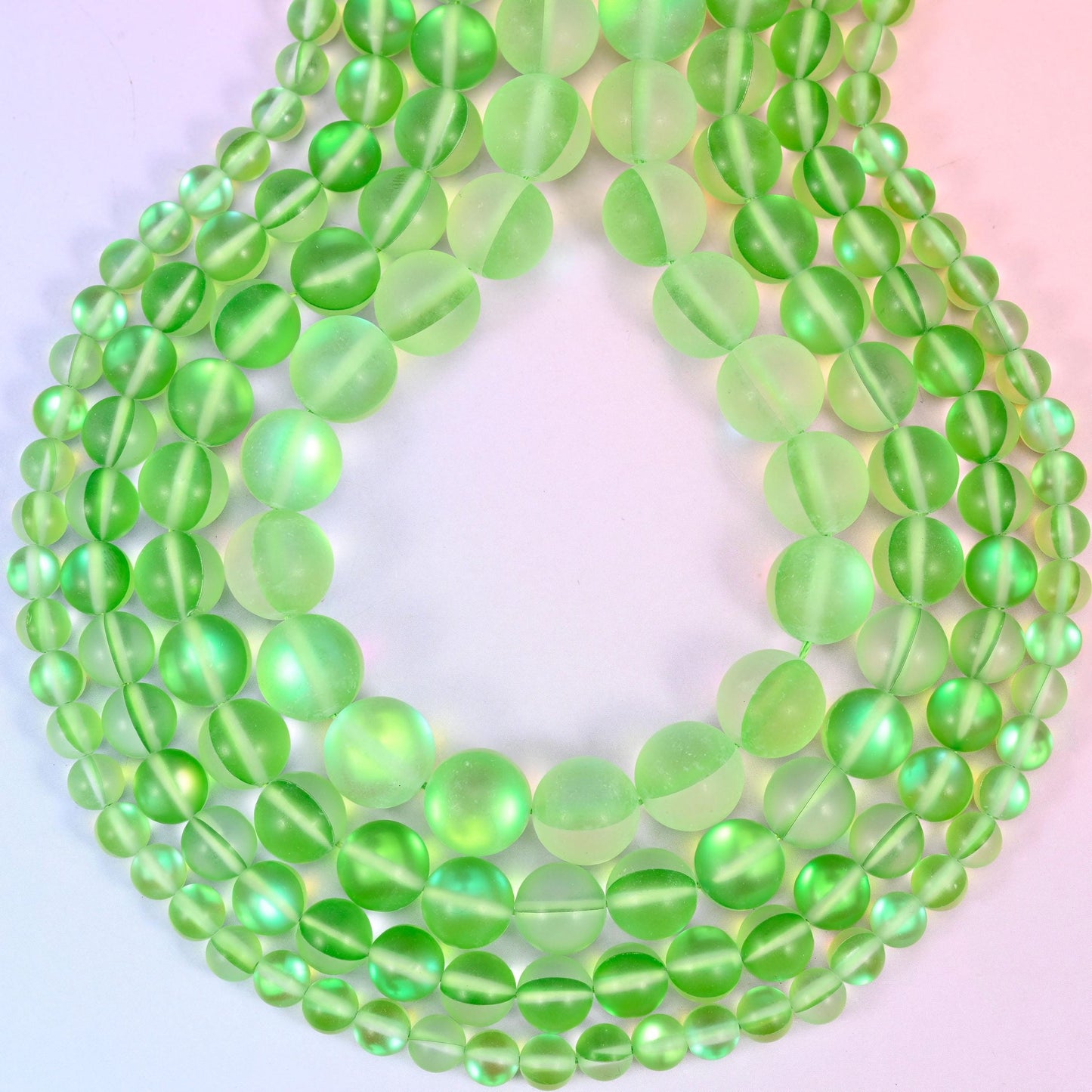 Mystic Aura Matte Light Green Round Glass Beads, approximately 1.0mm drill hole