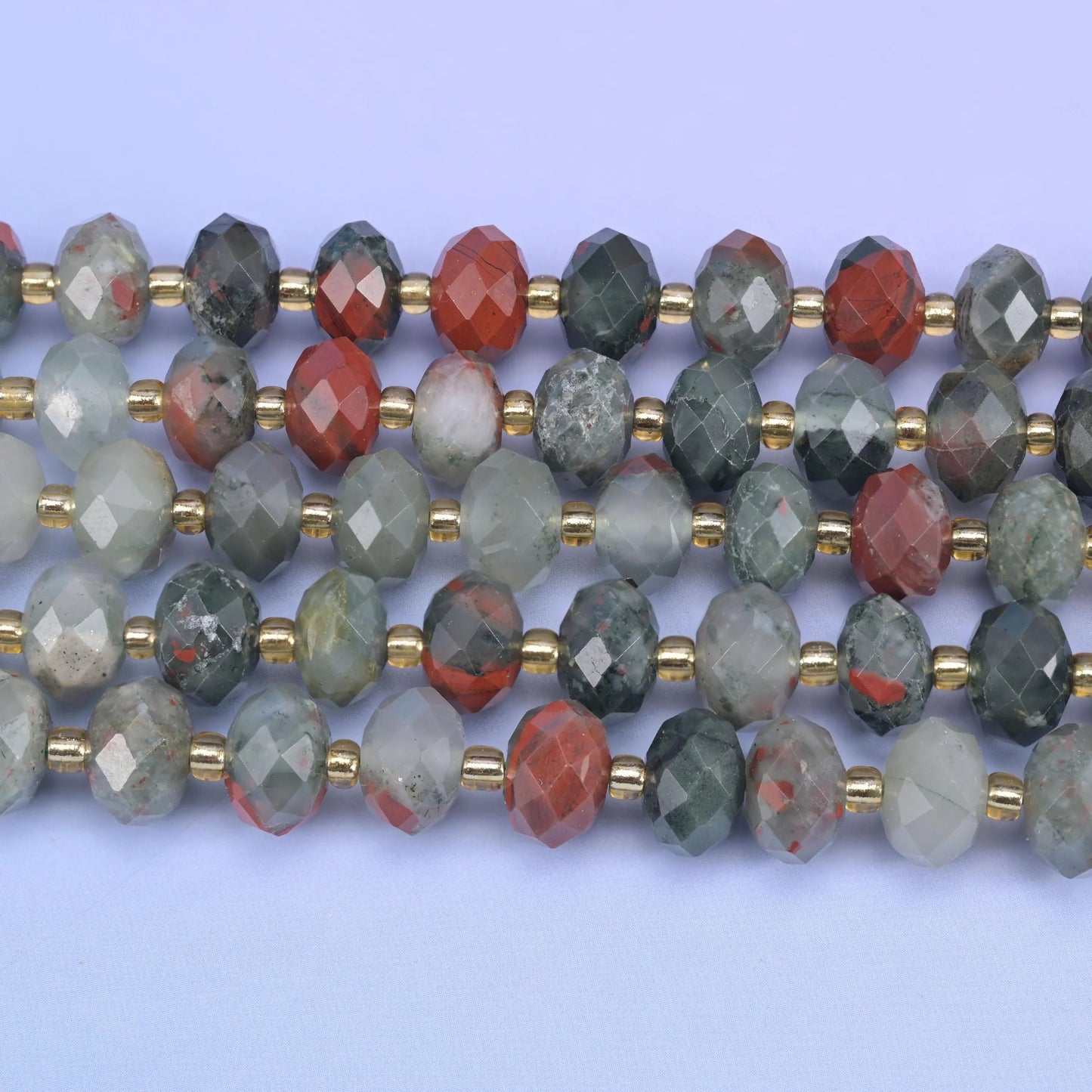 African Bloodstone Faceted Rondelle Beads 6x10mm, 15.5 inch strand