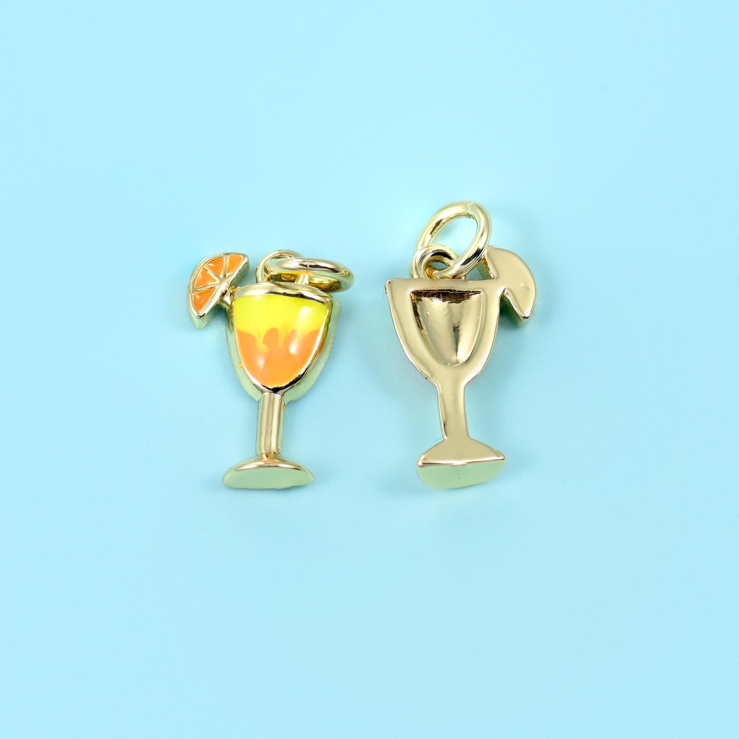 18K Gold Filled Enamel Cocktail Glass Charm 13.5x8.3mm, sold per piece