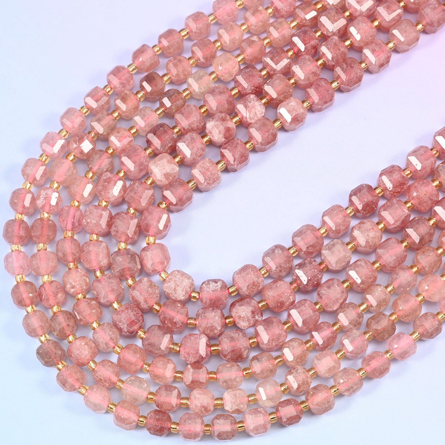 Strawberry Quartz Faceted Cube Beads, 15 inch strand