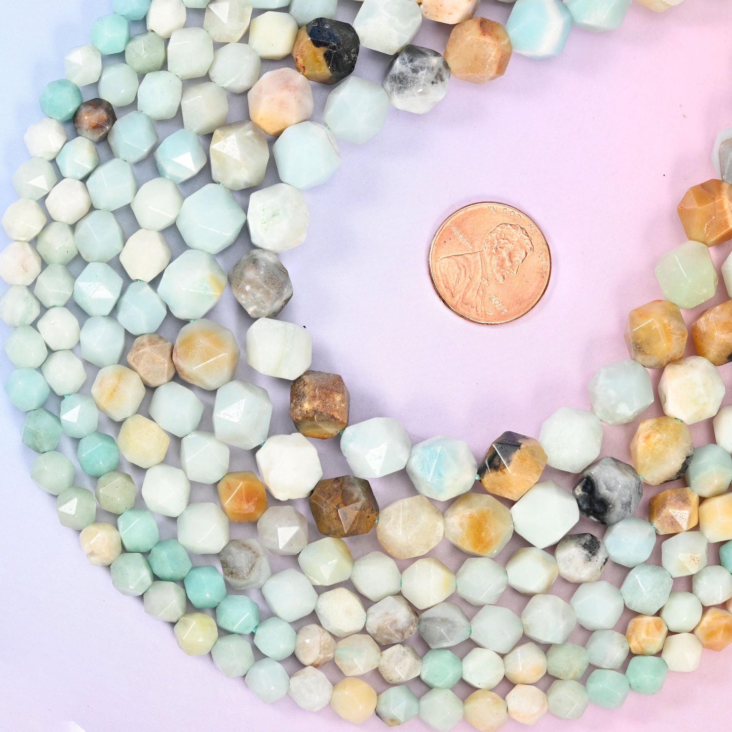 Multi-Color Amazonite Faceted Diamond Star Cut Beads, sold per 15.5 inch strand