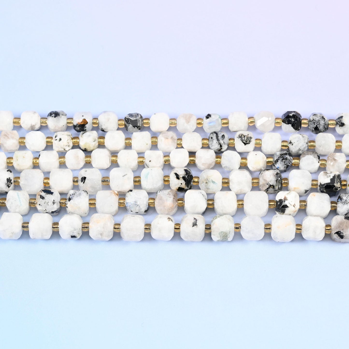 Blue Moonstone Faceted Cube Beads 6mm 8mm in milky white with black and grey speckling