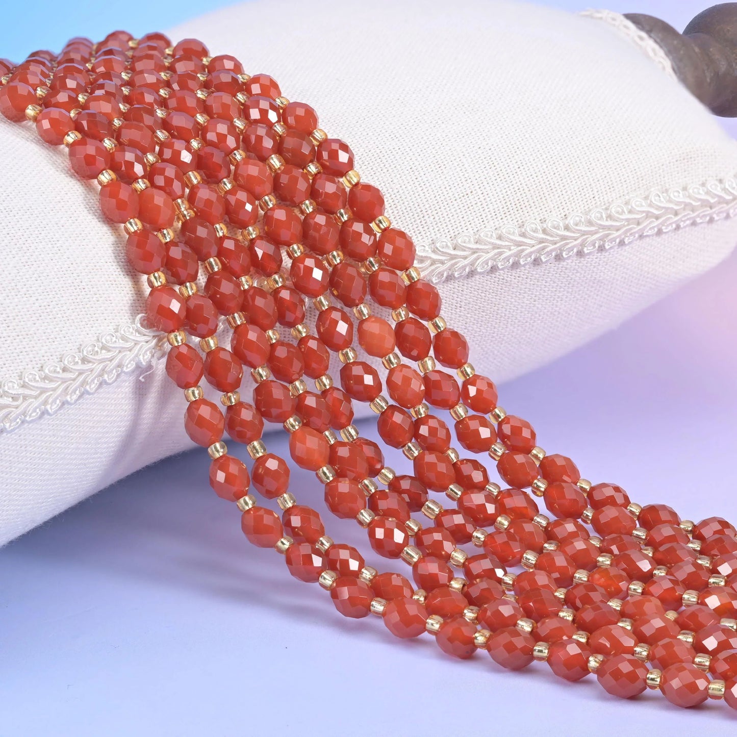 Red Agate Faceted Rice Barrel Beads