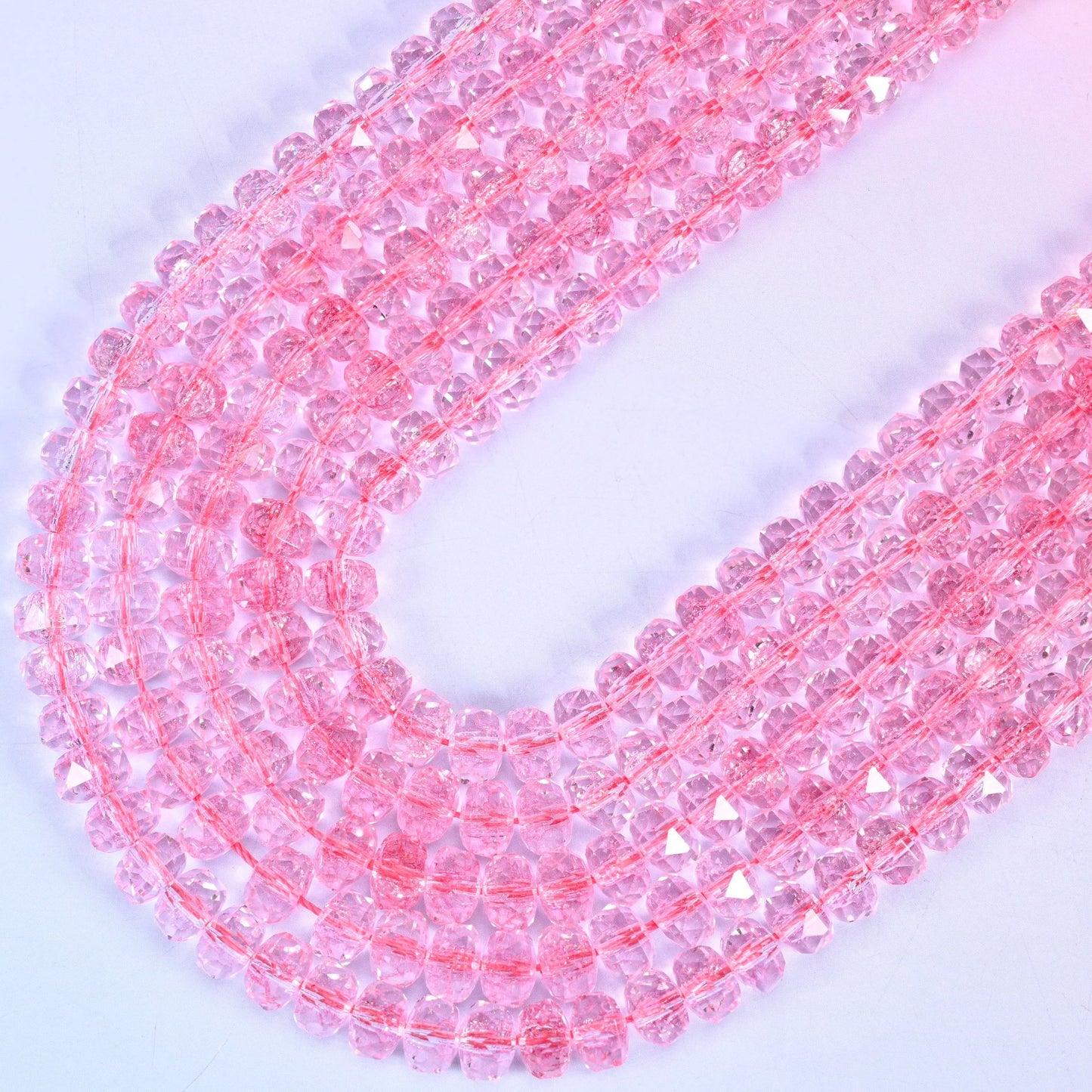 Transparent Pink Faceted Rondelle Glass Beads: Size 5x8mm, Jewelry Making Supply