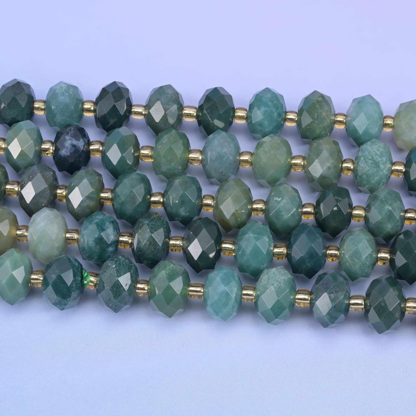 Moss Agate faceted rondelle beads, 15.5 inch strand